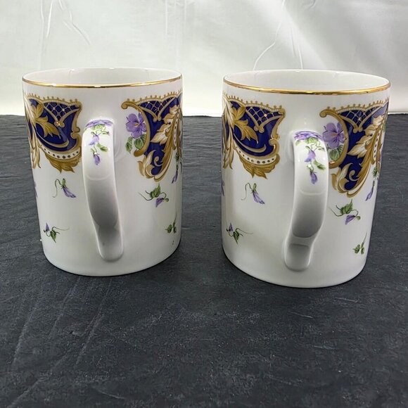 Andrea by Sadek Royal Violets Gold Rim 10 Oz Porcelain Mugs Cups – Set of 2 - Picture 14 of 16